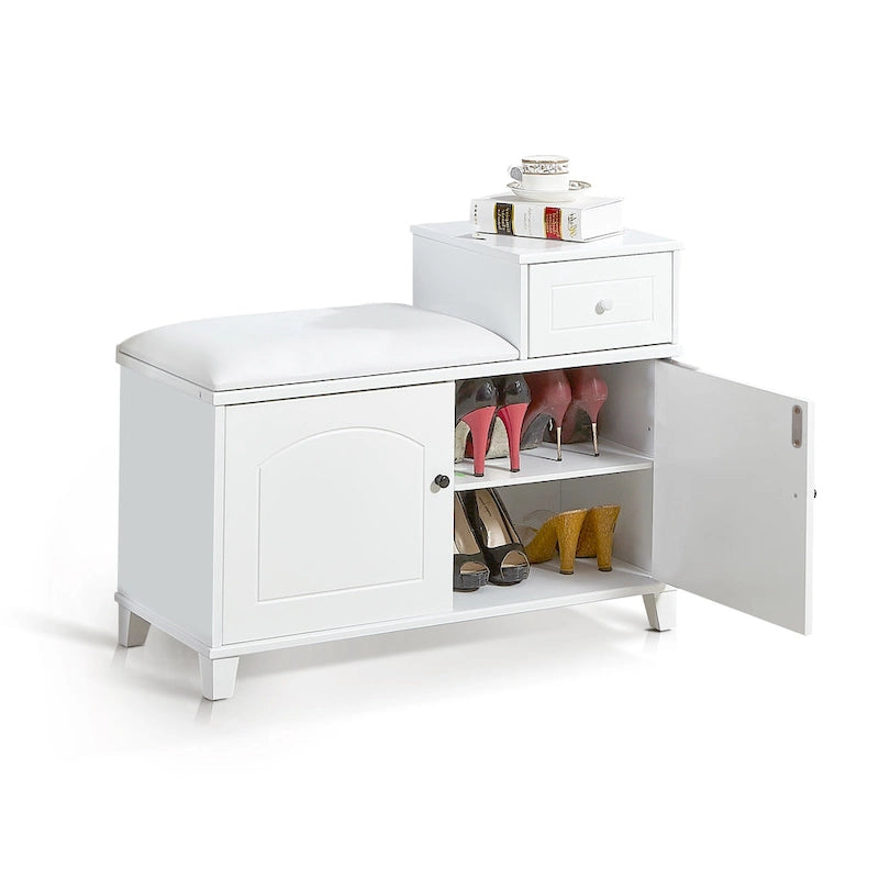 Banc de rangement pour chaussures avec coussin en PU et tiroir amovible