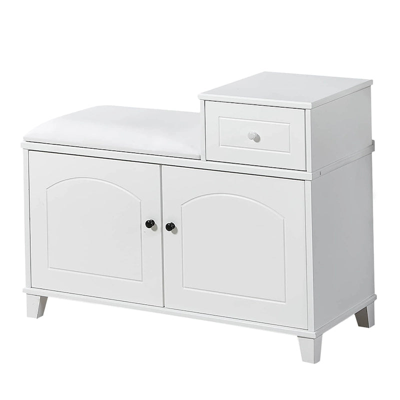 Banc de rangement pour chaussures avec coussin en PU et tiroir amovible