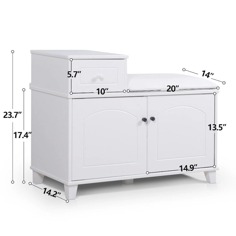 Banc de rangement pour chaussures avec coussin en PU et tiroir amovible
