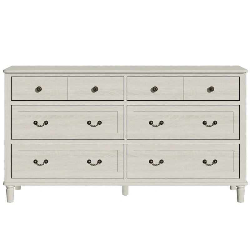 Commode extra-large à 6 tiroirs avec finition grain de bois gris clair