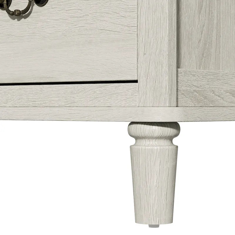 Commode extra-large à 6 tiroirs avec finition grain de bois gris clair