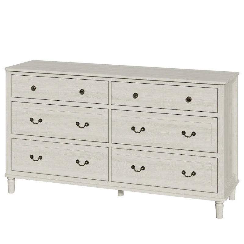 Commode extra-large à 6 tiroirs avec finition grain de bois gris clair