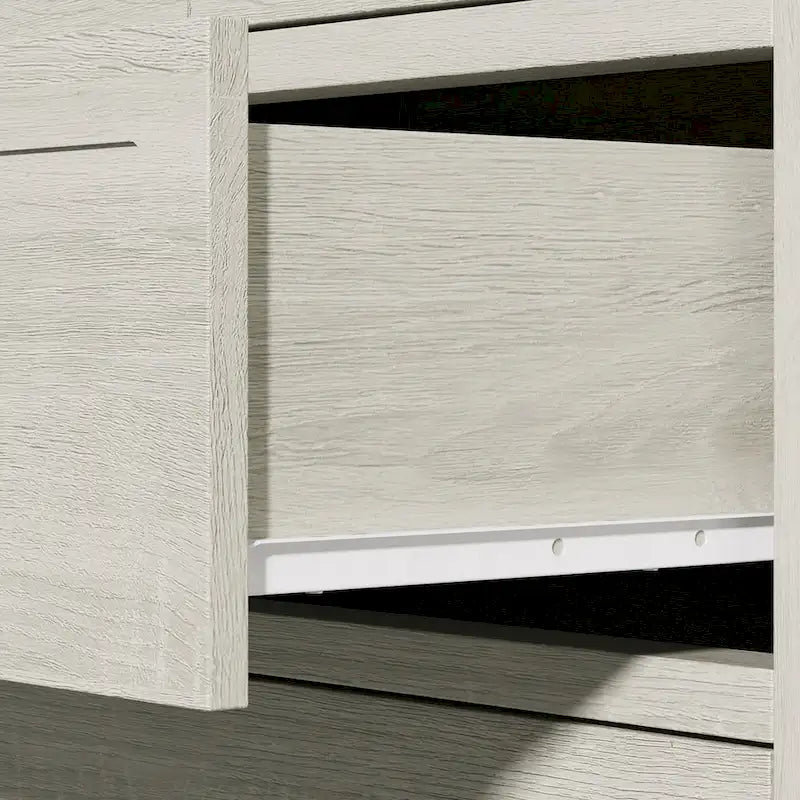 Commode extra-large à 6 tiroirs avec finition grain de bois gris clair