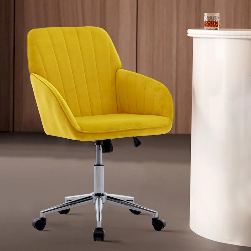 Fauteuil de bureau pivotant en velours, avec base dorée et hauteur réglable