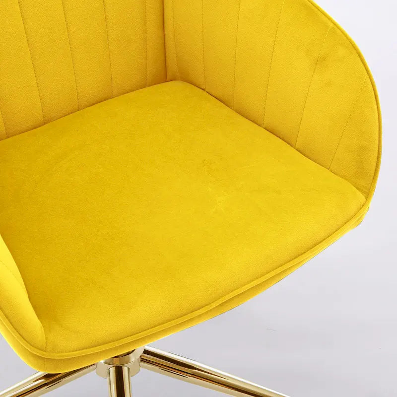 Fauteuil de bureau pivotant en velours, avec base dorée et hauteur réglable