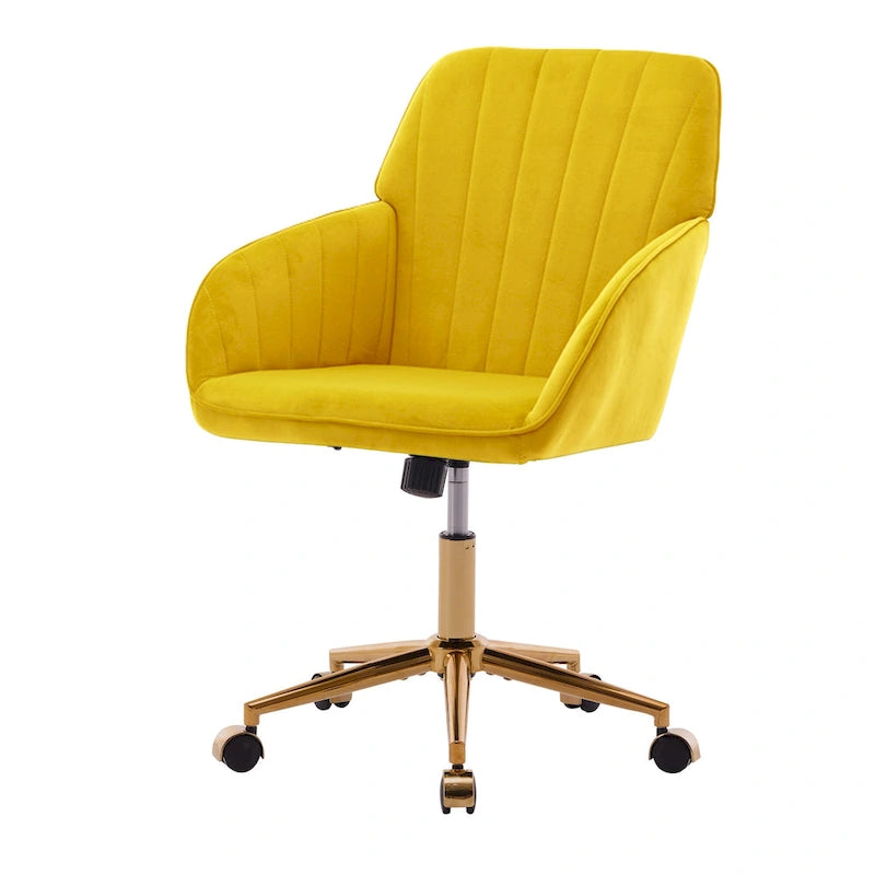 Fauteuil de bureau pivotant en velours, avec base dorée et hauteur réglable