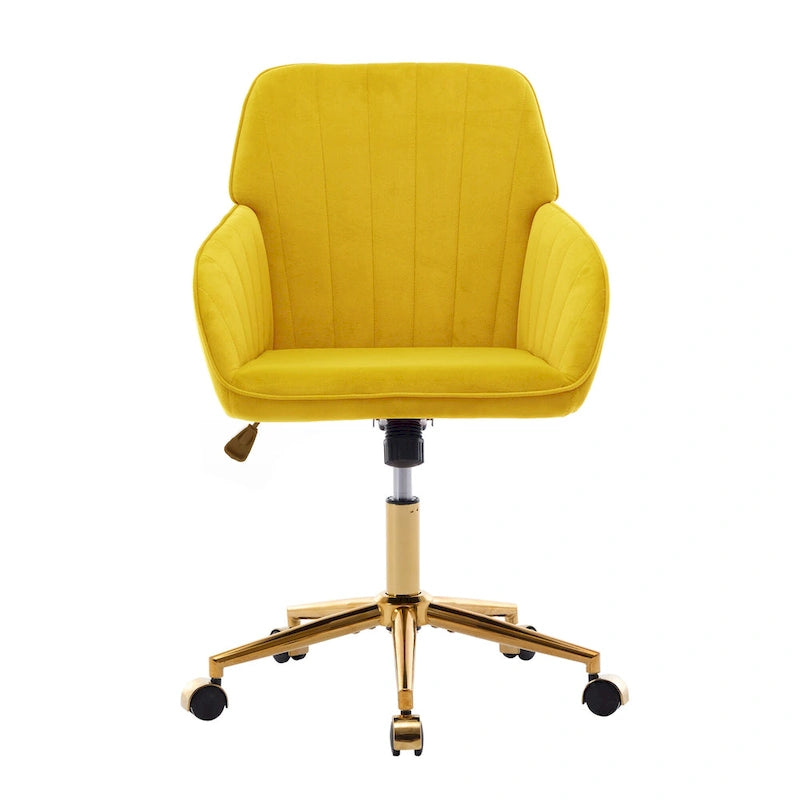 Fauteuil de bureau pivotant en velours, avec base dorée et hauteur réglable