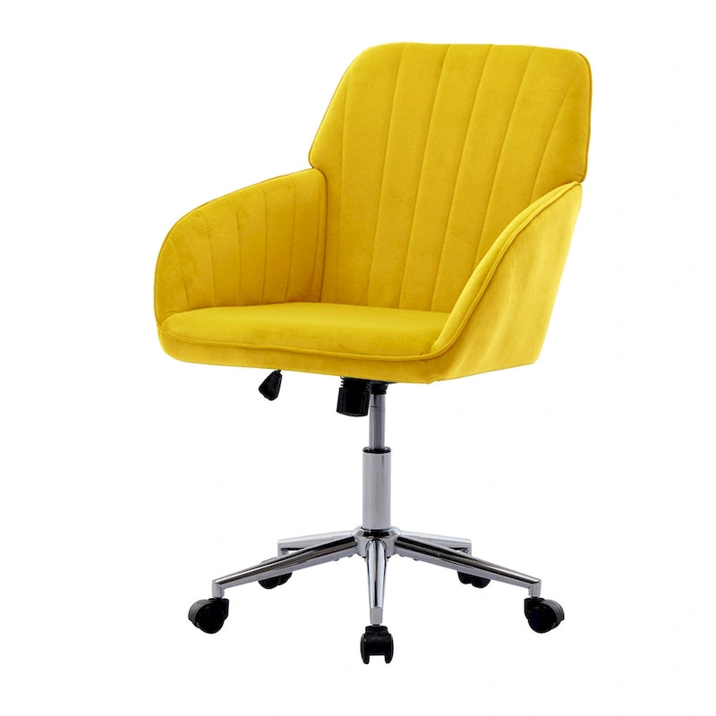 Fauteuil de bureau pivotant en velours, avec base dorée et hauteur réglable