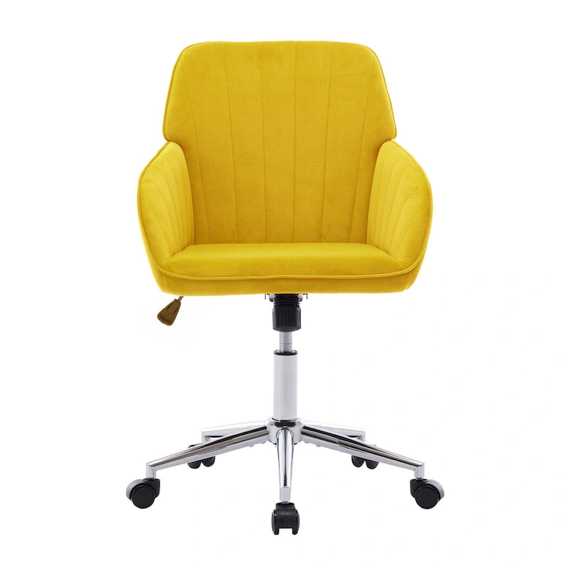 Fauteuil de bureau pivotant en velours, avec base dorée et hauteur réglable