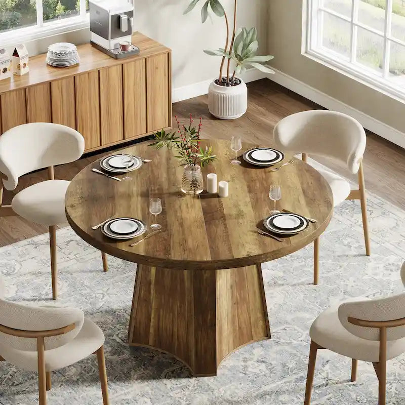 Table à Manger Ronde pour 4-6 Personnes Style Ferme de 119 cm