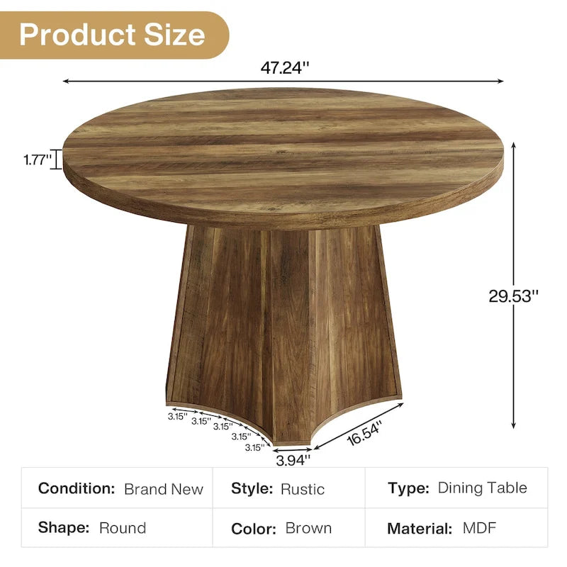 Table à Manger Ronde pour 4-6 Personnes Style Ferme de 119 cm