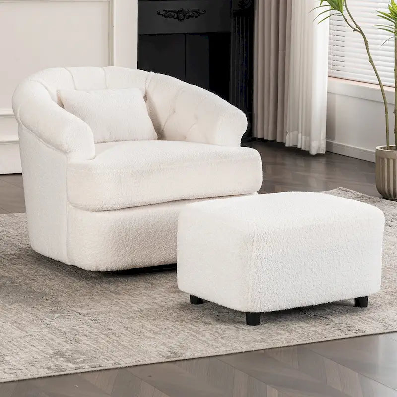Fauteuil pivotant en velours avec ottoman