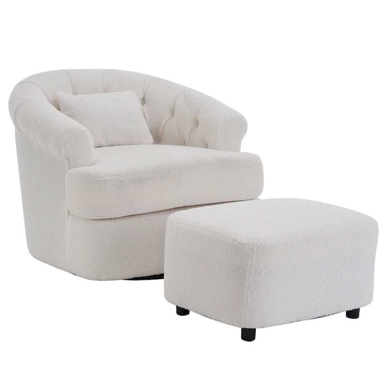 Fauteuil pivotant en velours avec ottoman