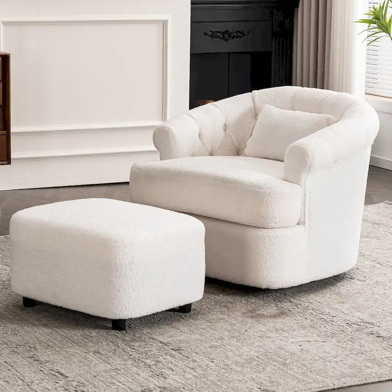 Fauteuil pivotant en velours avec ottoman