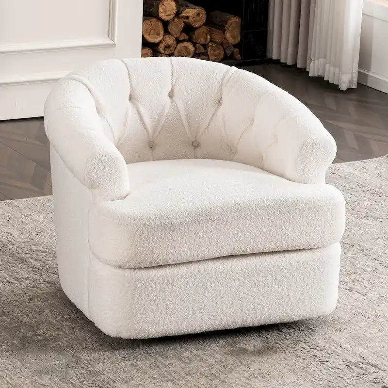 Fauteuil pivotant en velours avec ottoman