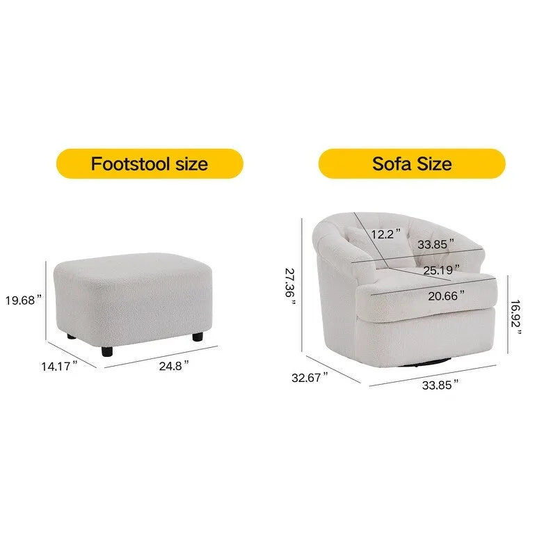 Fauteuil pivotant en velours avec ottoman