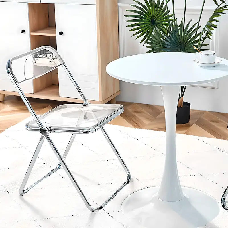 Chaise de salle à manger pliante empilable en acrylique transparent avec cadre en métal