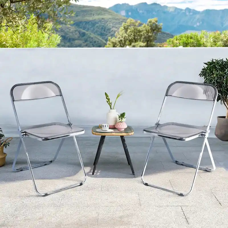 Chaise de salle à manger pliante empilable en acrylique transparent avec cadre en métal