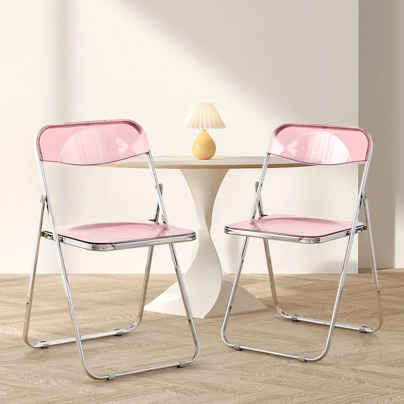 Chaise de salle à manger pliante empilable en acrylique transparent avec cadre en métal