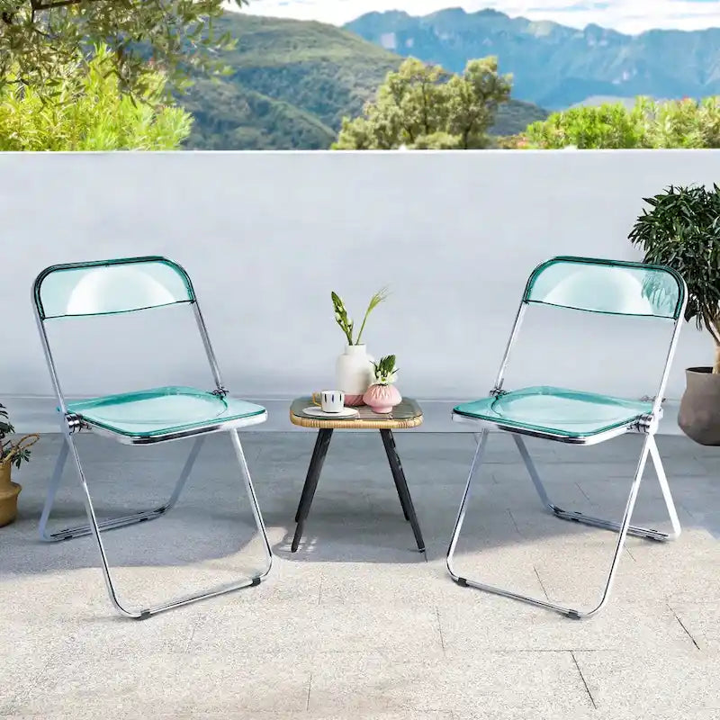 Chaise de salle à manger pliante empilable en acrylique transparent avec cadre en métal