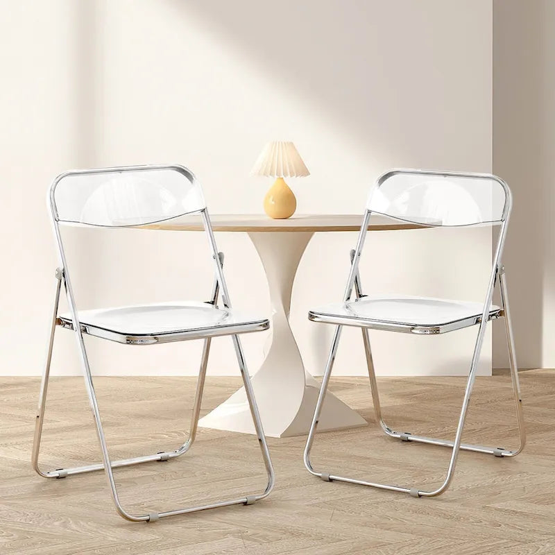 Chaise de salle à manger pliante empilable en acrylique transparent avec cadre en métal