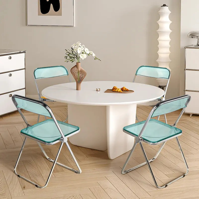 Chaise de salle à manger pliante empilable en acrylique transparent avec cadre en métal