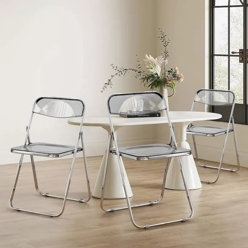 Chaise de salle à manger pliante empilable en acrylique transparent avec cadre en métal