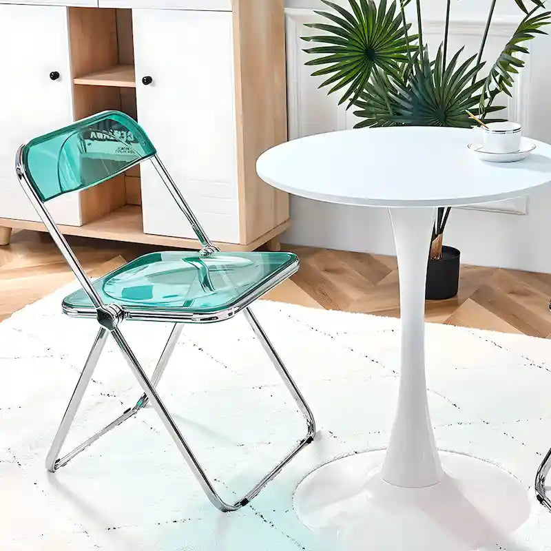 Chaise de salle à manger pliante empilable en acrylique transparent avec cadre en métal
