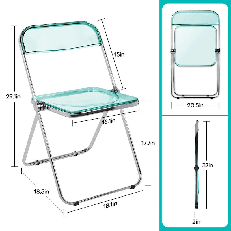 Chaise de salle à manger pliante empilable en acrylique transparent avec cadre en métal