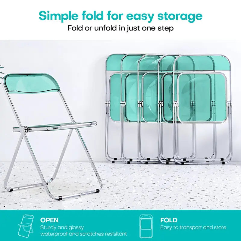 Chaise de salle à manger pliante empilable en acrylique transparent avec cadre en métal
