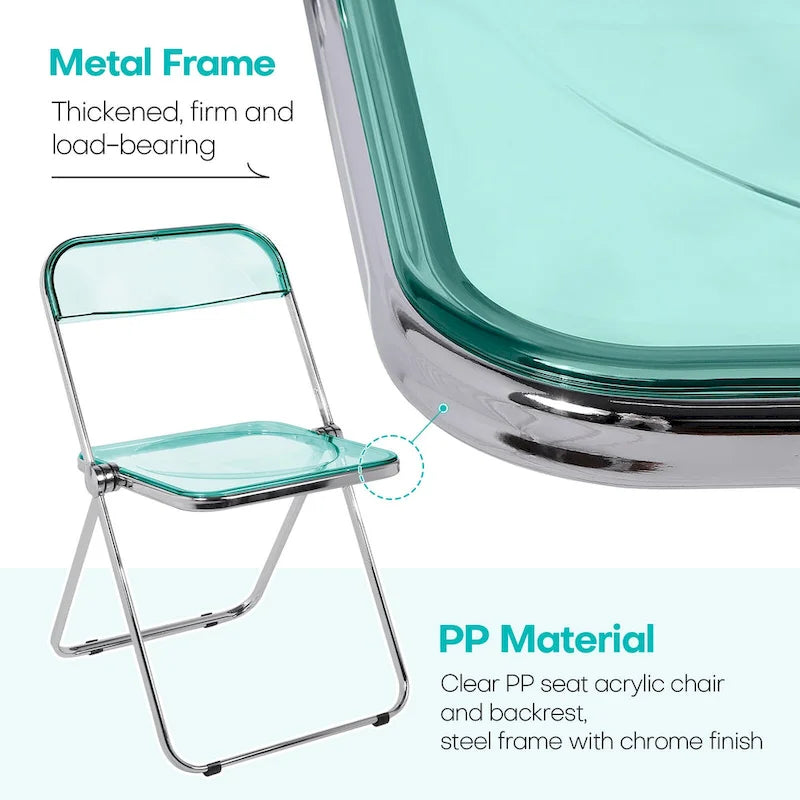Chaise de salle à manger pliante empilable en acrylique transparent avec cadre en métal