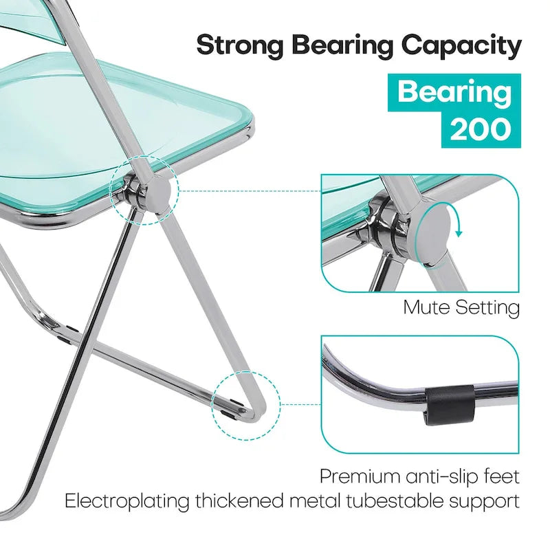 Chaise de salle à manger pliante empilable en acrylique transparent avec cadre en métal