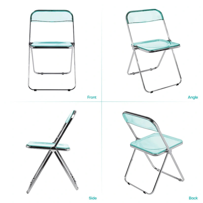 Chaise de salle à manger pliante empilable en acrylique transparent avec cadre en métal