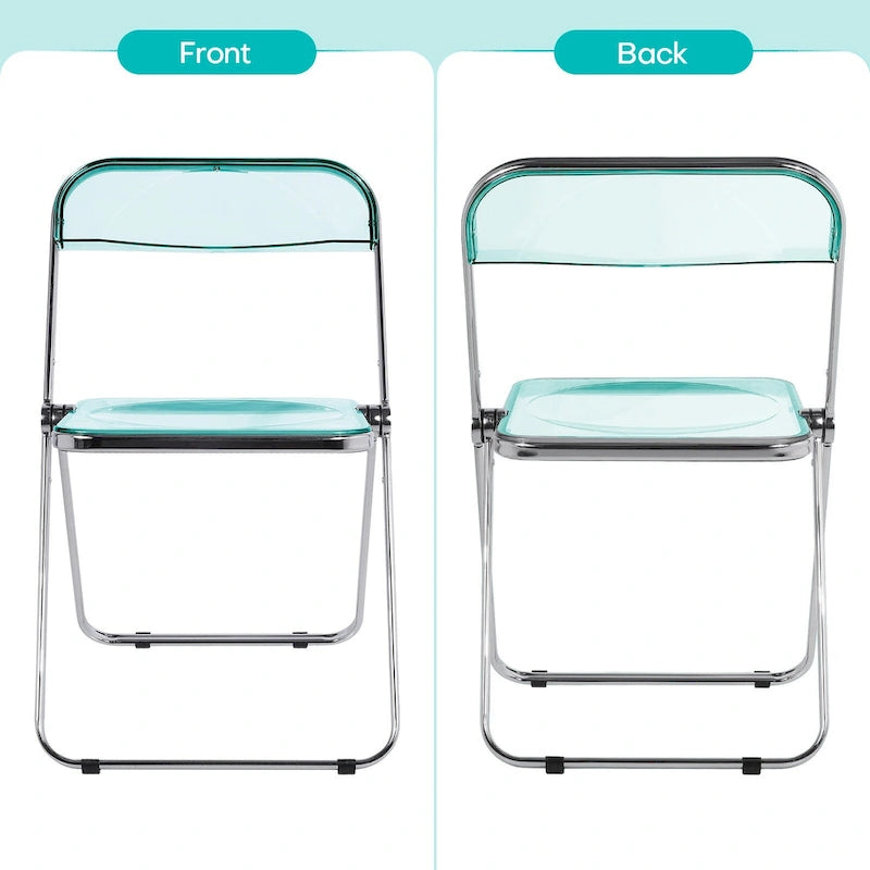 Chaise de salle à manger pliante empilable en acrylique transparent avec cadre en métal