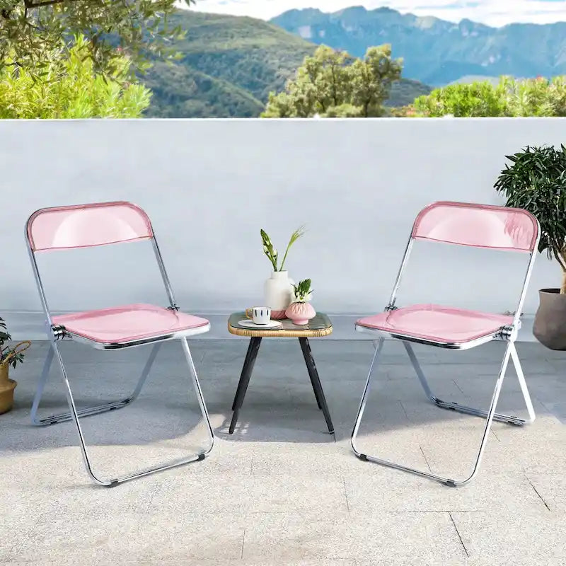 Chaise de salle à manger pliante empilable en acrylique transparent avec cadre en métal