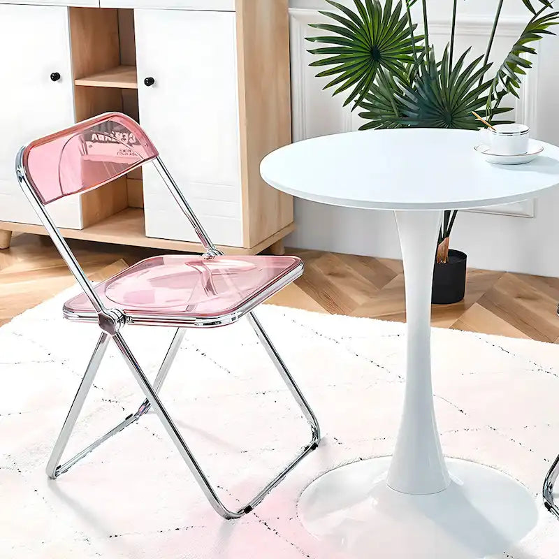 Chaise de salle à manger pliante empilable en acrylique transparent avec cadre en métal