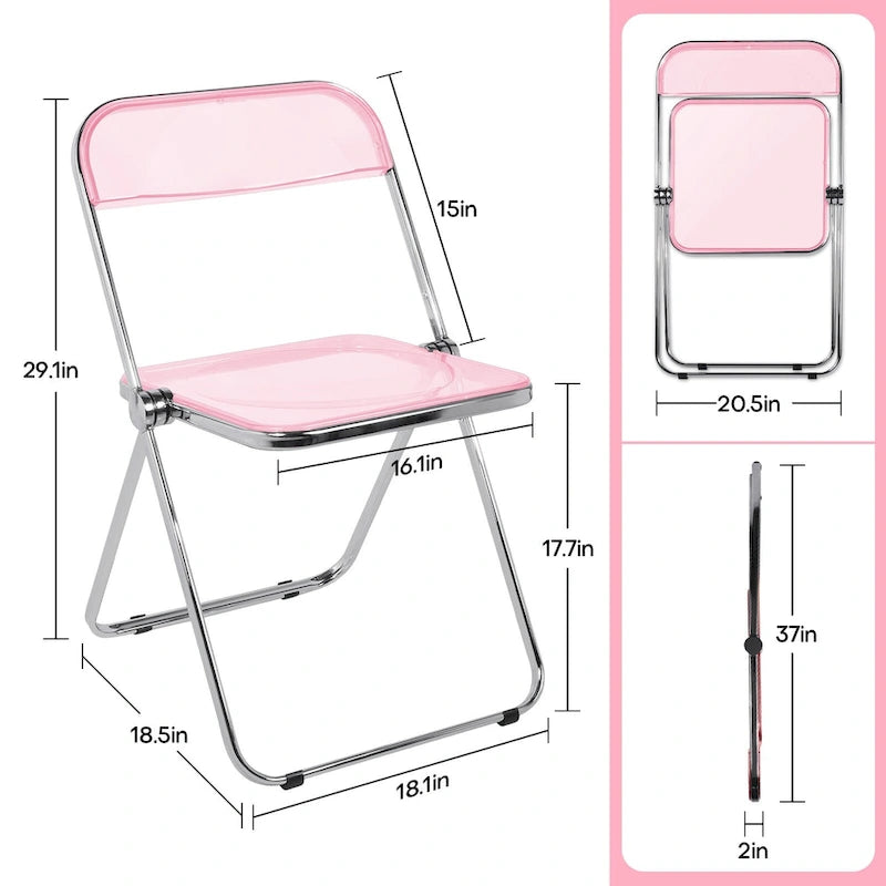 Chaise de salle à manger pliante empilable en acrylique transparent avec cadre en métal