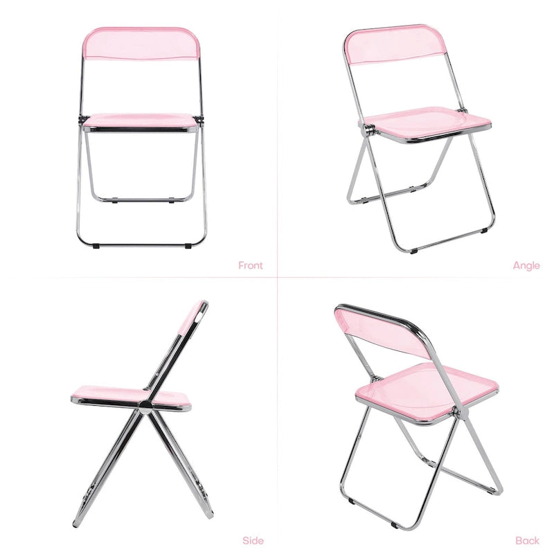 Chaise de salle à manger pliante empilable en acrylique transparent avec cadre en métal
