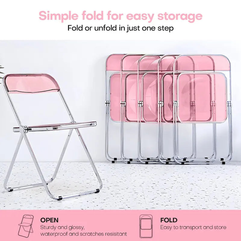 Chaise de salle à manger pliante empilable en acrylique transparent avec cadre en métal