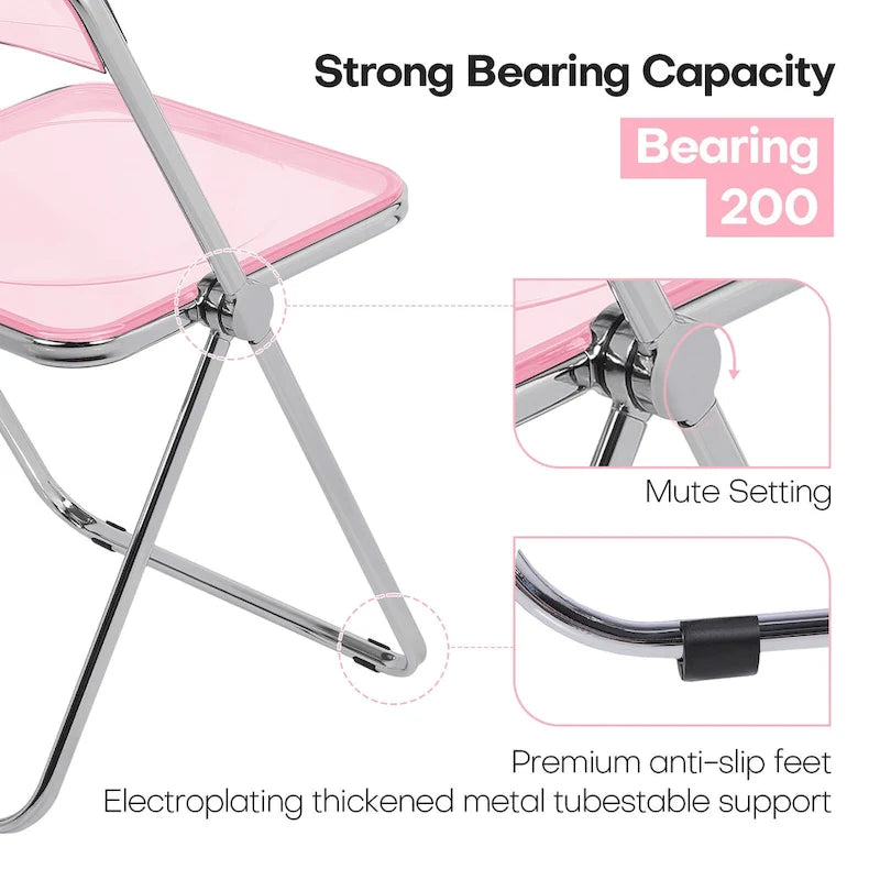 Chaise de salle à manger pliante empilable en acrylique transparent avec cadre en métal