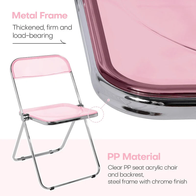 Chaise de salle à manger pliante empilable en acrylique transparent avec cadre en métal