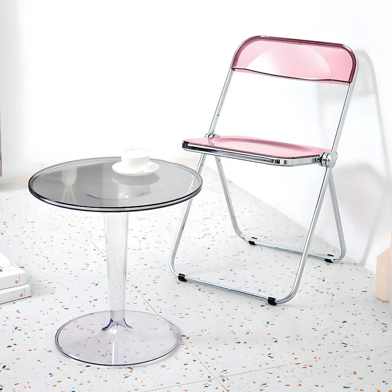 Chaise de salle à manger pliante empilable en acrylique transparent avec cadre en métal