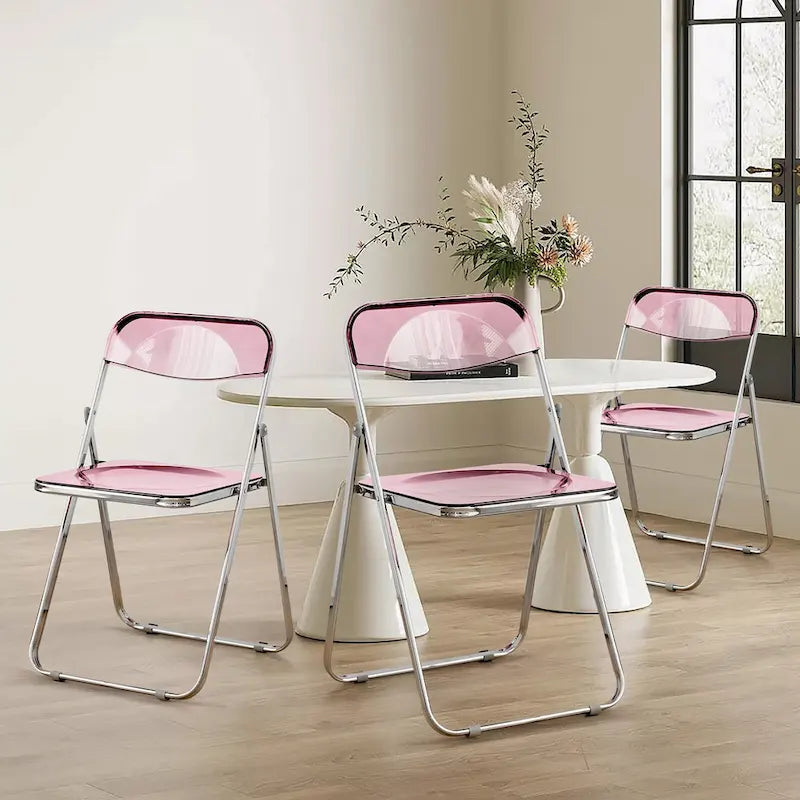 Chaise de salle à manger pliante empilable en acrylique transparent avec cadre en métal