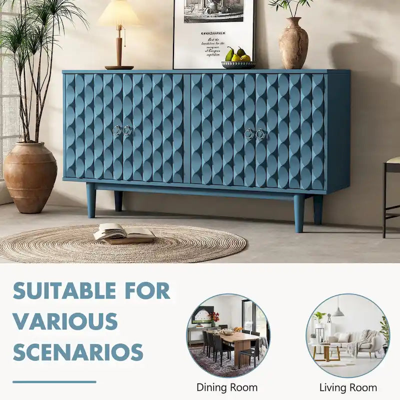 Bahut moderne à 4 portes avec portes à motif convexe et poignées argentées
