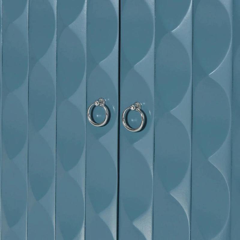 Bahut moderne à 4 portes avec portes à motif convexe et poignées argentées
