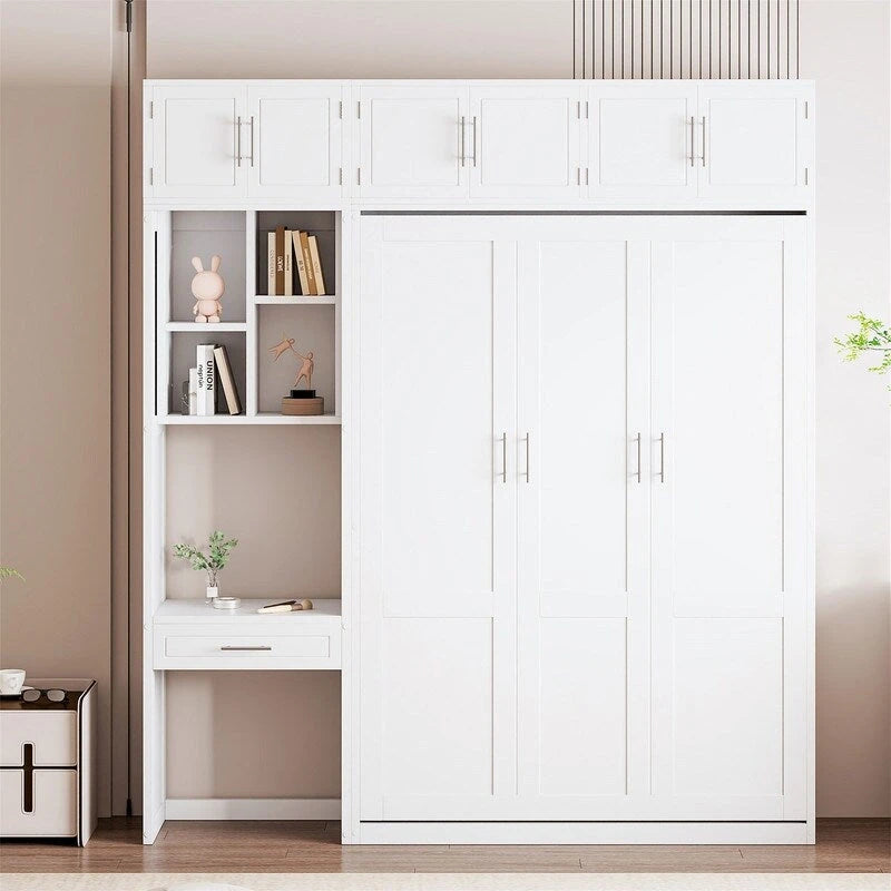 Lit escamotable avec bureau, étagères de rangement et armoire supérieure, lit mural gain de place