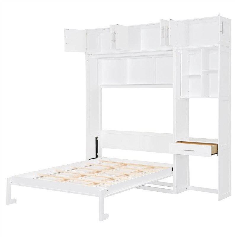 Lit escamotable avec bureau, étagères de rangement et armoire supérieure, lit mural gain de place
