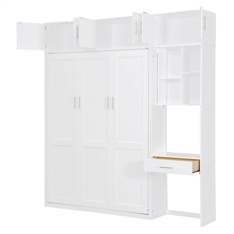 Lit escamotable avec bureau, étagères de rangement et armoire supérieure, lit mural gain de place