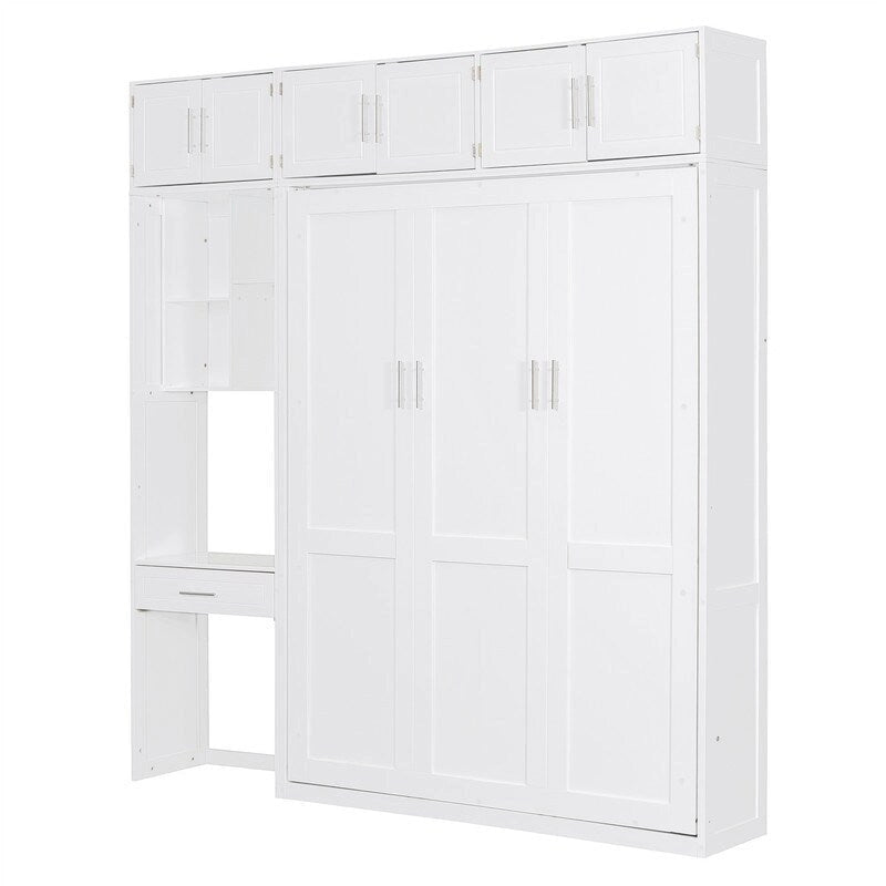 Lit escamotable avec bureau, étagères de rangement et armoire supérieure, lit mural gain de place