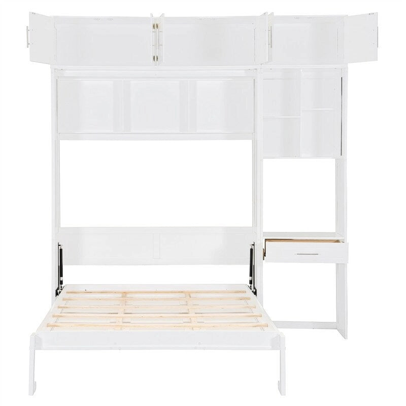 Lit escamotable avec bureau, étagères de rangement et armoire supérieure, lit mural gain de place
